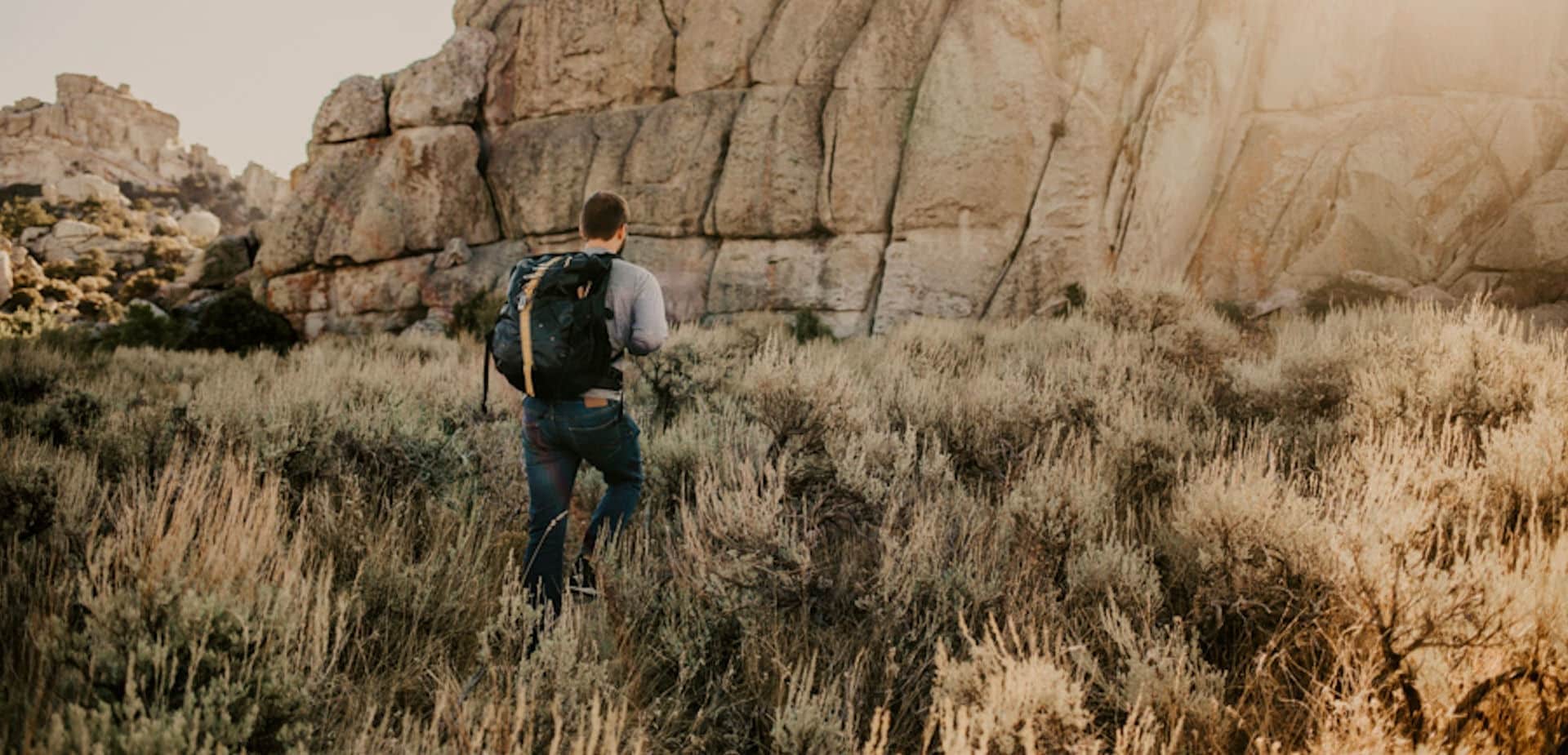Man hiking in rocky mountains